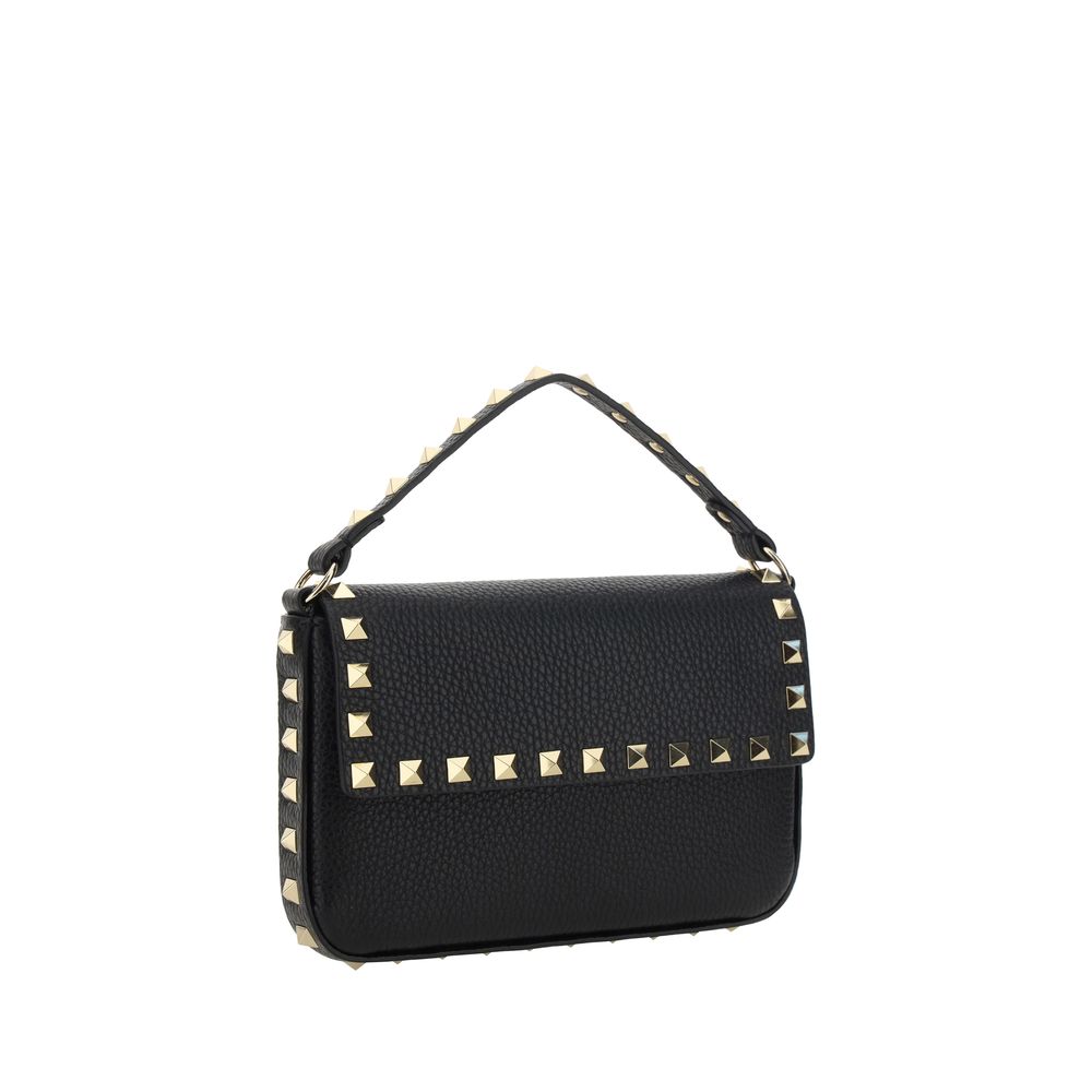 Valentino Garavani Black Calf Leather Rockstud Shoulder Bag