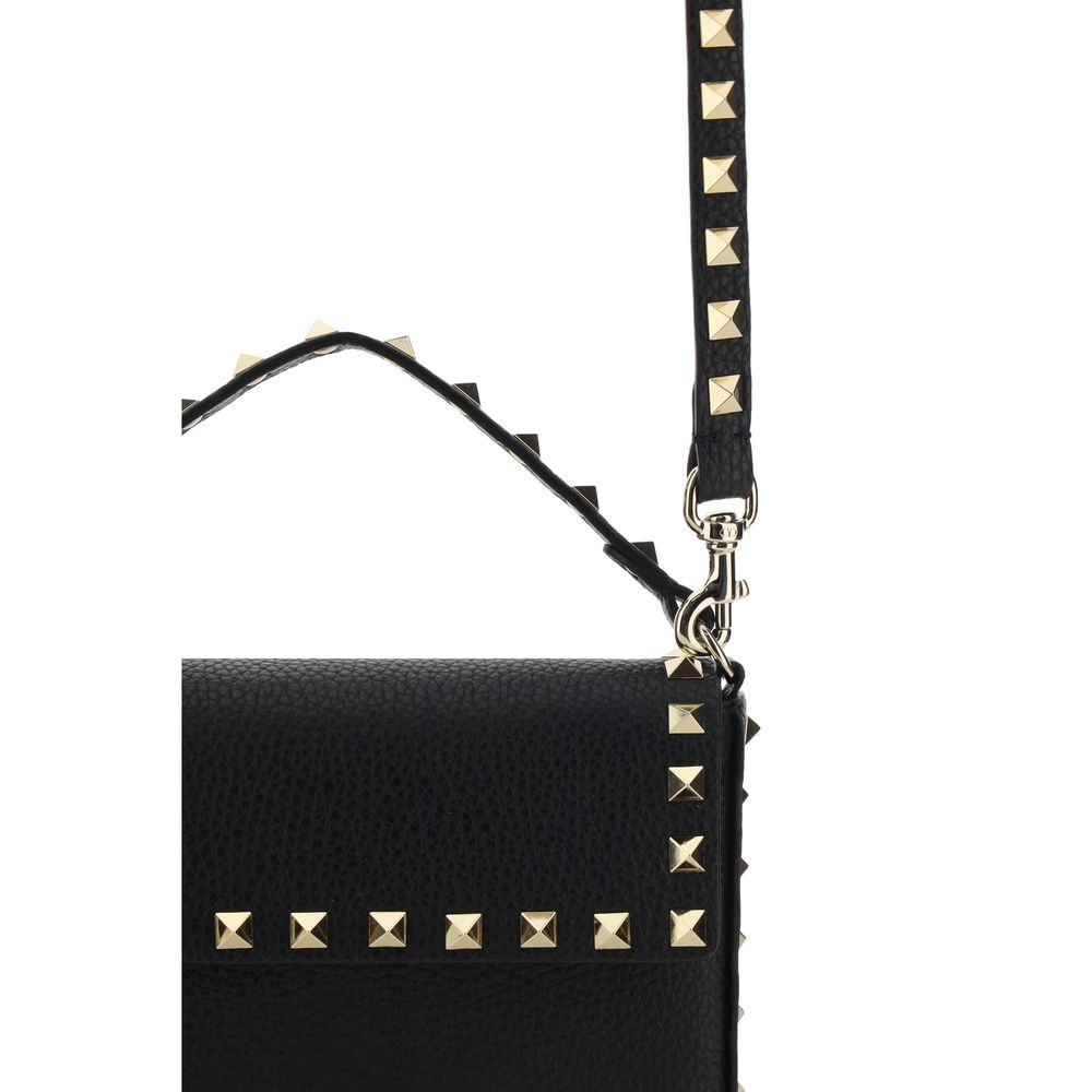 Valentino Garavani Black Calf Leather Rockstud Shoulder Bag