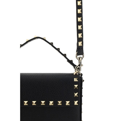 Valentino Garavani Black Calf Leather Rockstud Shoulder Bag