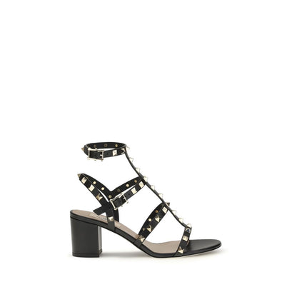 Valentino Garavani Rockstud Black Leather Caged T-Strap Sandals