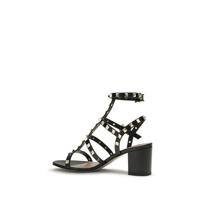 Valentino Garavani Rockstud Black Leather Caged T-Strap Sandals