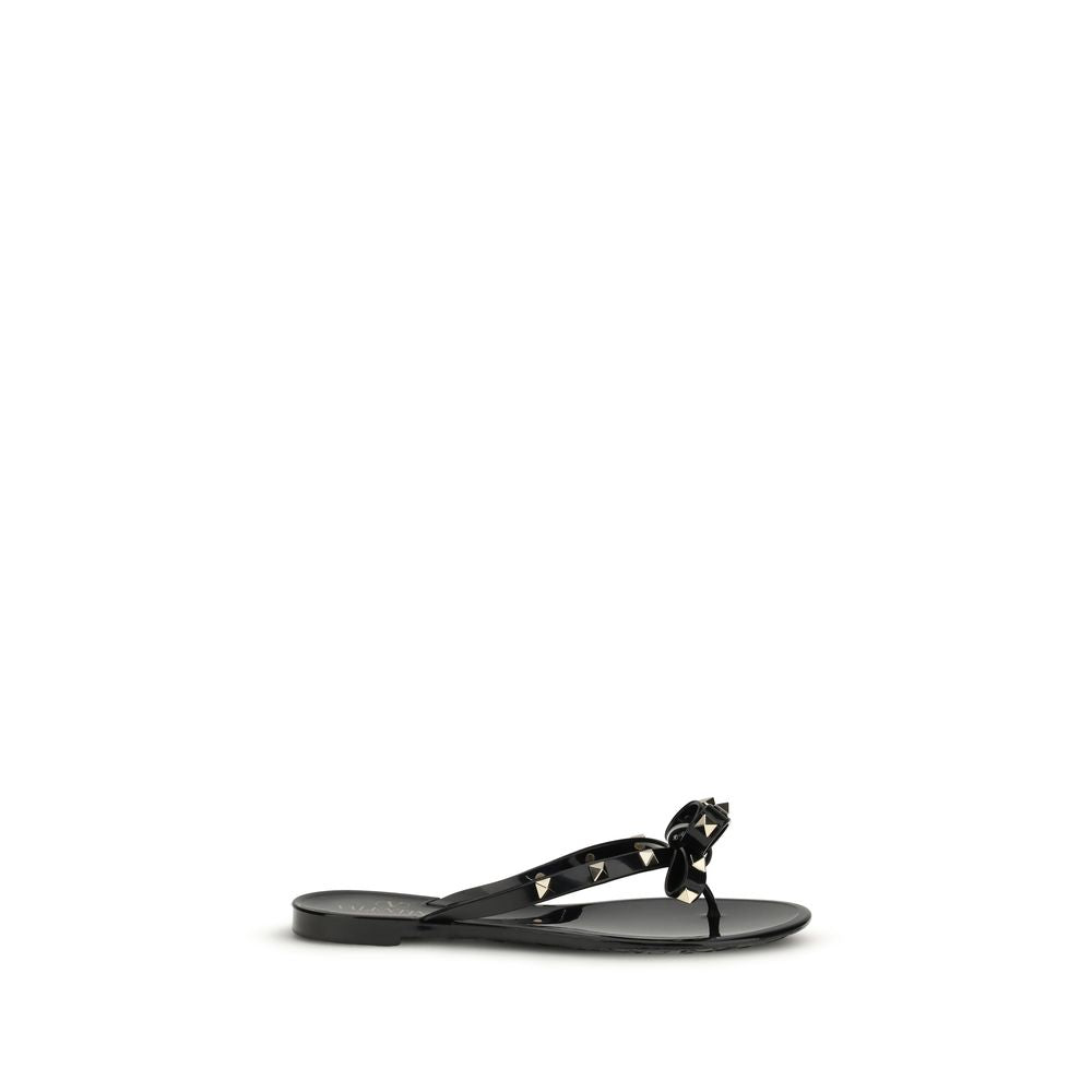 Valentino Garavani Black Rockstud Rubber Thong Sandals