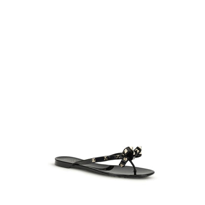 Valentino Garavani Black Rockstud Rubber Thong Sandals