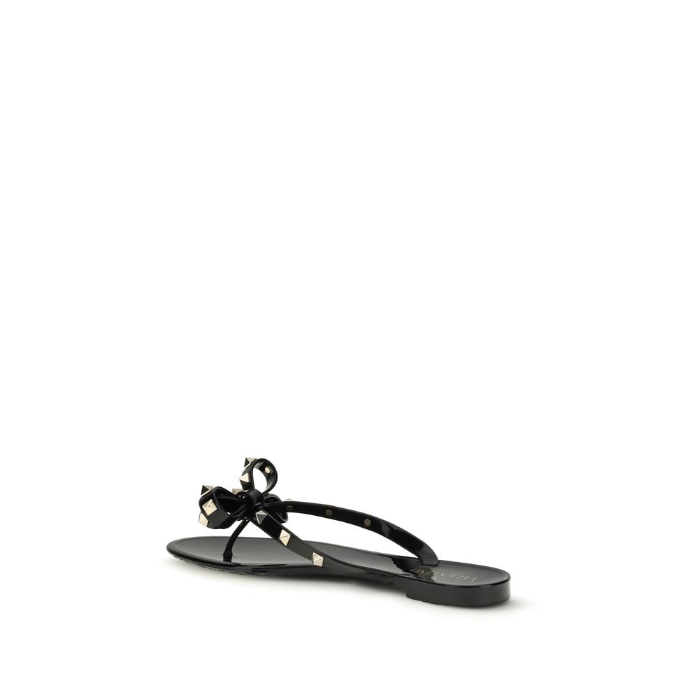Valentino Garavani Black Rockstud Rubber Thong Sandals