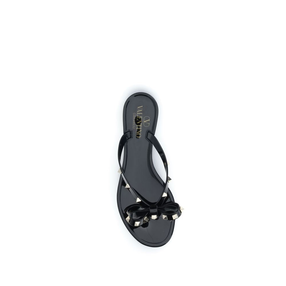 Valentino Garavani Black Rockstud Rubber Thong Sandals