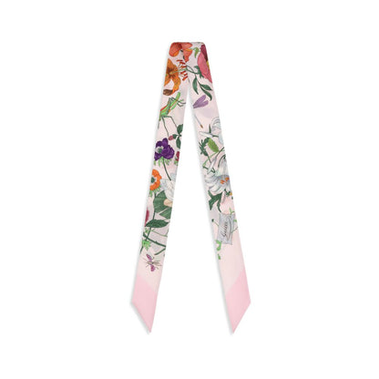 Gucci Pink Floral Silk Twill Ribbon Scarf