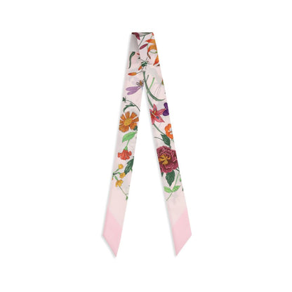 Gucci Pink Floral Silk Twill Ribbon Scarf