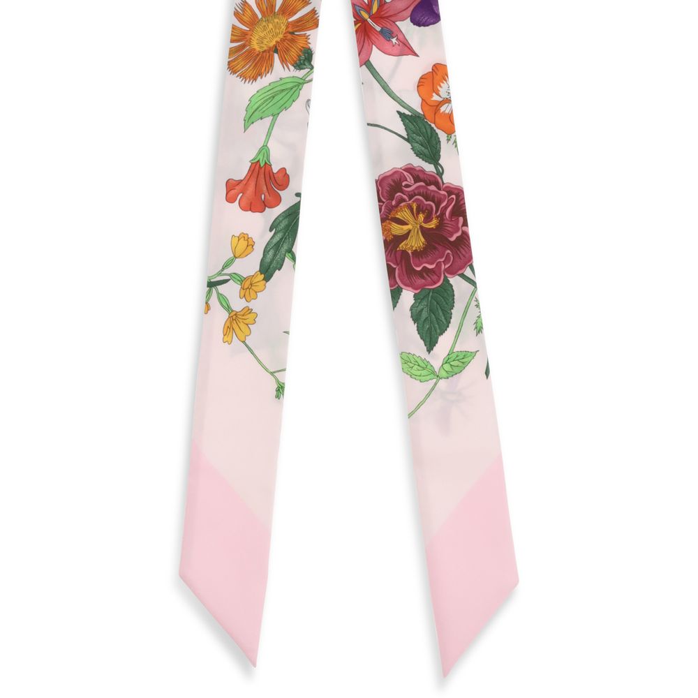 Gucci Pink Floral Silk Twill Ribbon Scarf