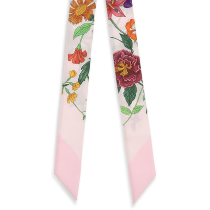 Gucci Pink Floral Silk Twill Ribbon Scarf