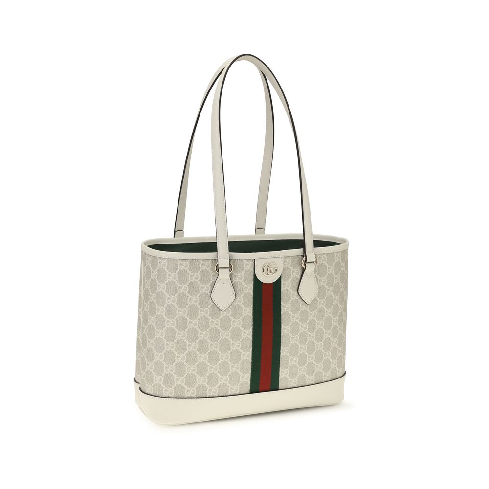 Gucci Beige & White GG Medium Ophidia Tote Bag