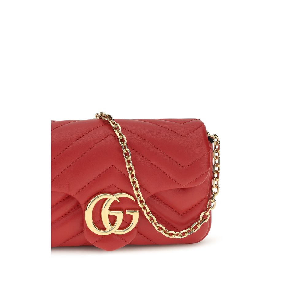 Gucci Red GG Marmont Mini Chevron-Quilted Matelassé Nappa Leather Shoulder Bag