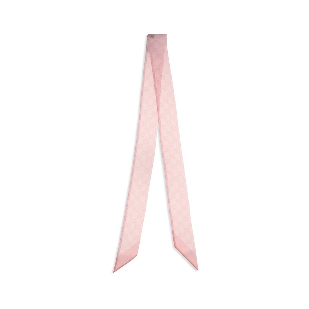 Gucci Pink Silk Twill Ribbon Neck Bow Scarf