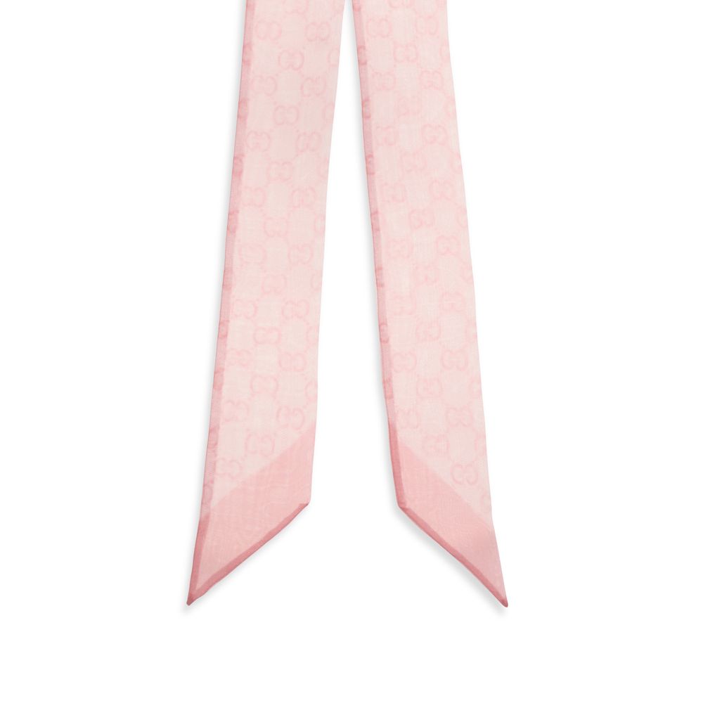 Gucci Pink Silk Twill Ribbon Neck Bow Scarf