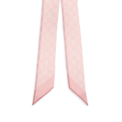 Gucci Pink Silk Twill Ribbon Neck Bow Scarf