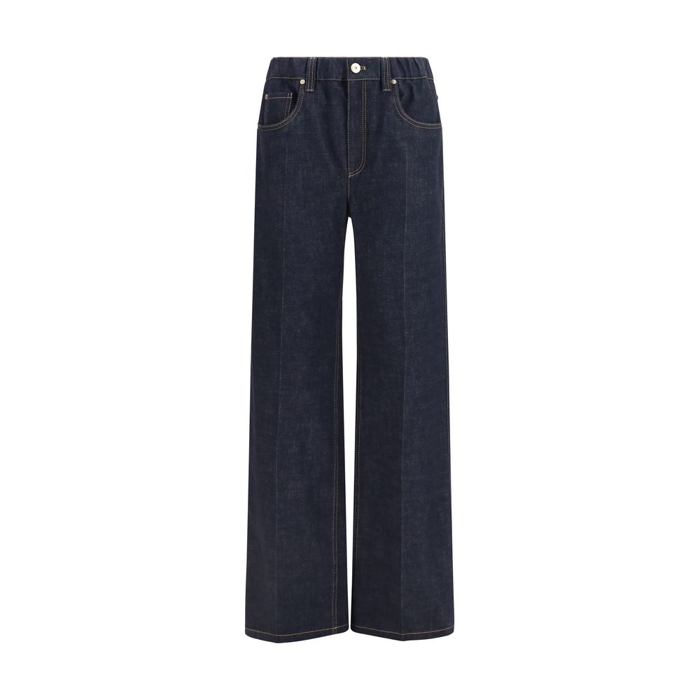 Brunello Cucinelli Blue Cotton Palazzo Denim Pants