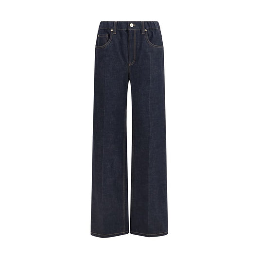 Brunello Cucinelli Blue Cotton Palazzo Denim Pants