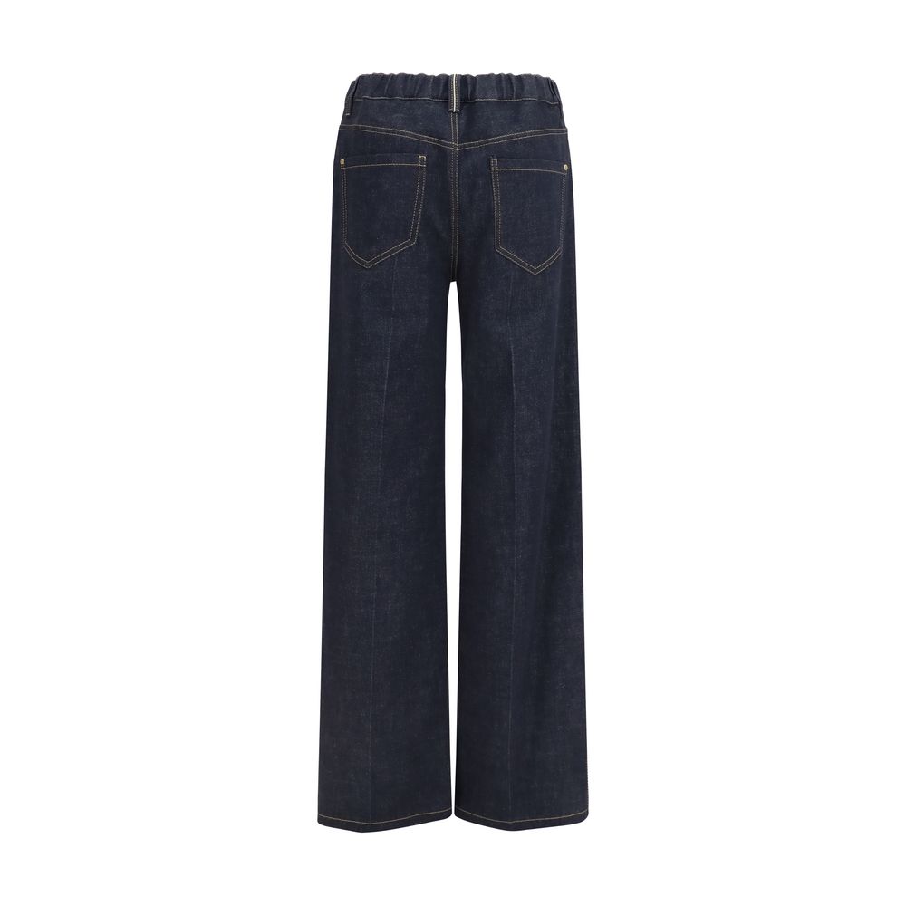 Brunello Cucinelli Blue Cotton Palazzo Denim Pants