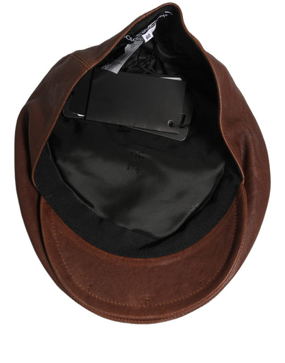 Dolce & Gabbana Men's Brown Lamb Leather Newsboy Cap
