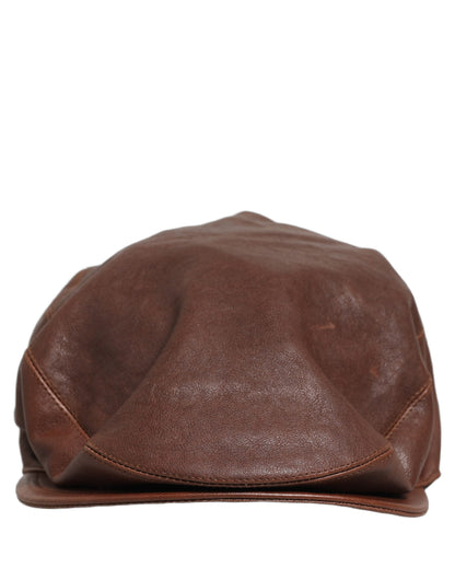 Dolce & Gabbana Men's Brown Lamb Leather Newsboy Cap