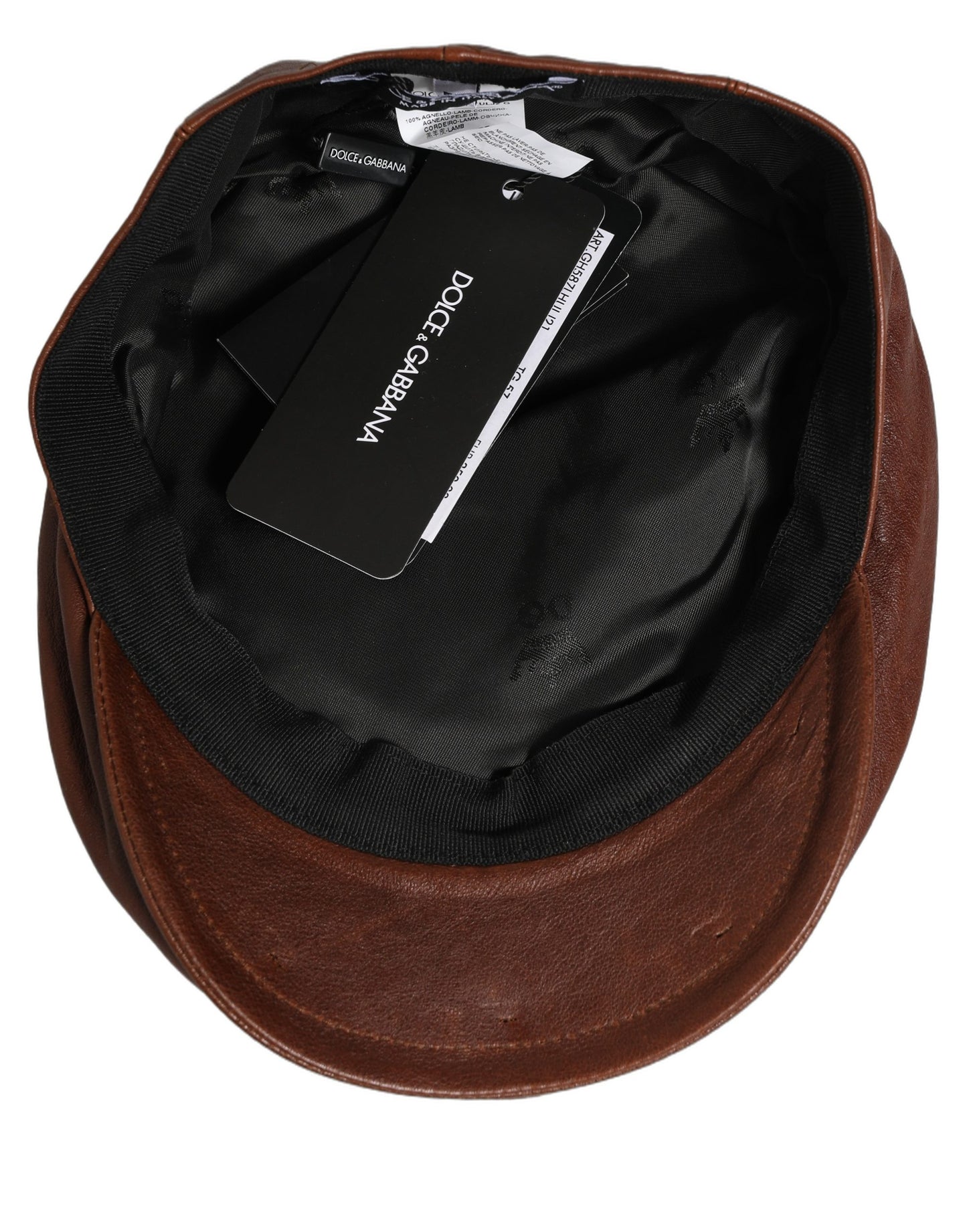 Dolce & Gabbana Brown Lamb Leather Newsboy Cap