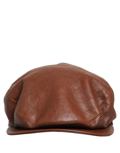 Dolce & Gabbana Brown Lamb Leather Newsboy Cap