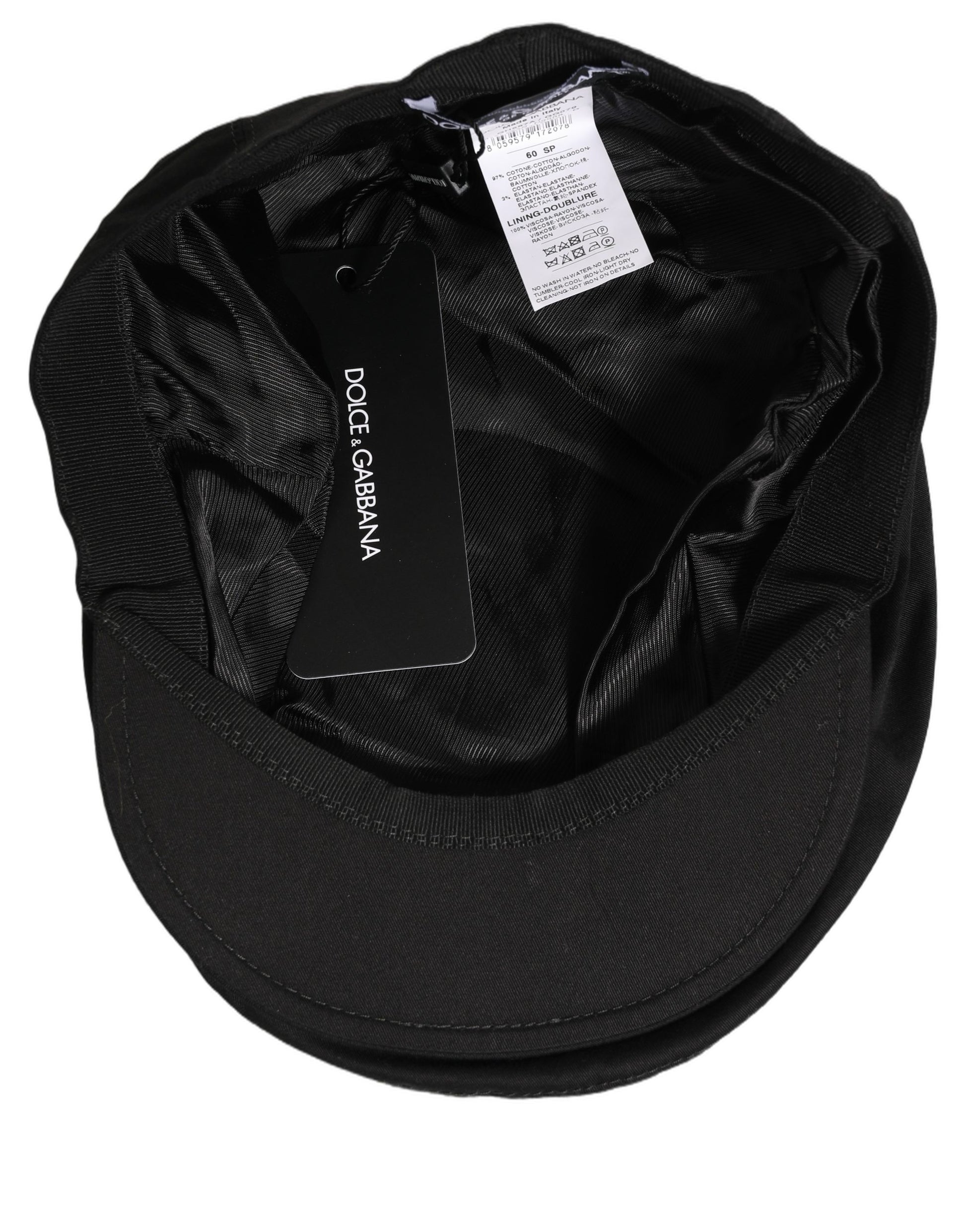 Dolce & Gabbana Men Black Cotton Stretch Newsboy Cap