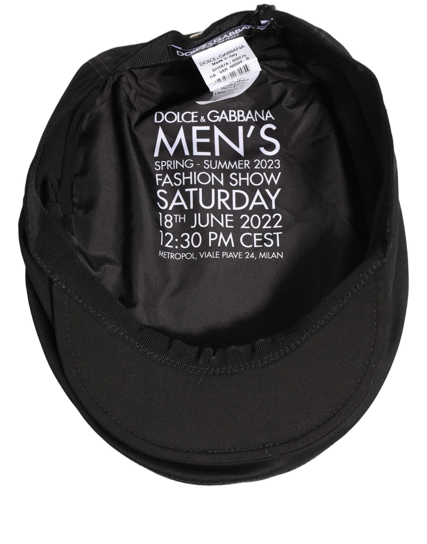 Dolce & Gabbana Men’s Black Cotton Stretch Newsboy Capello Hat
