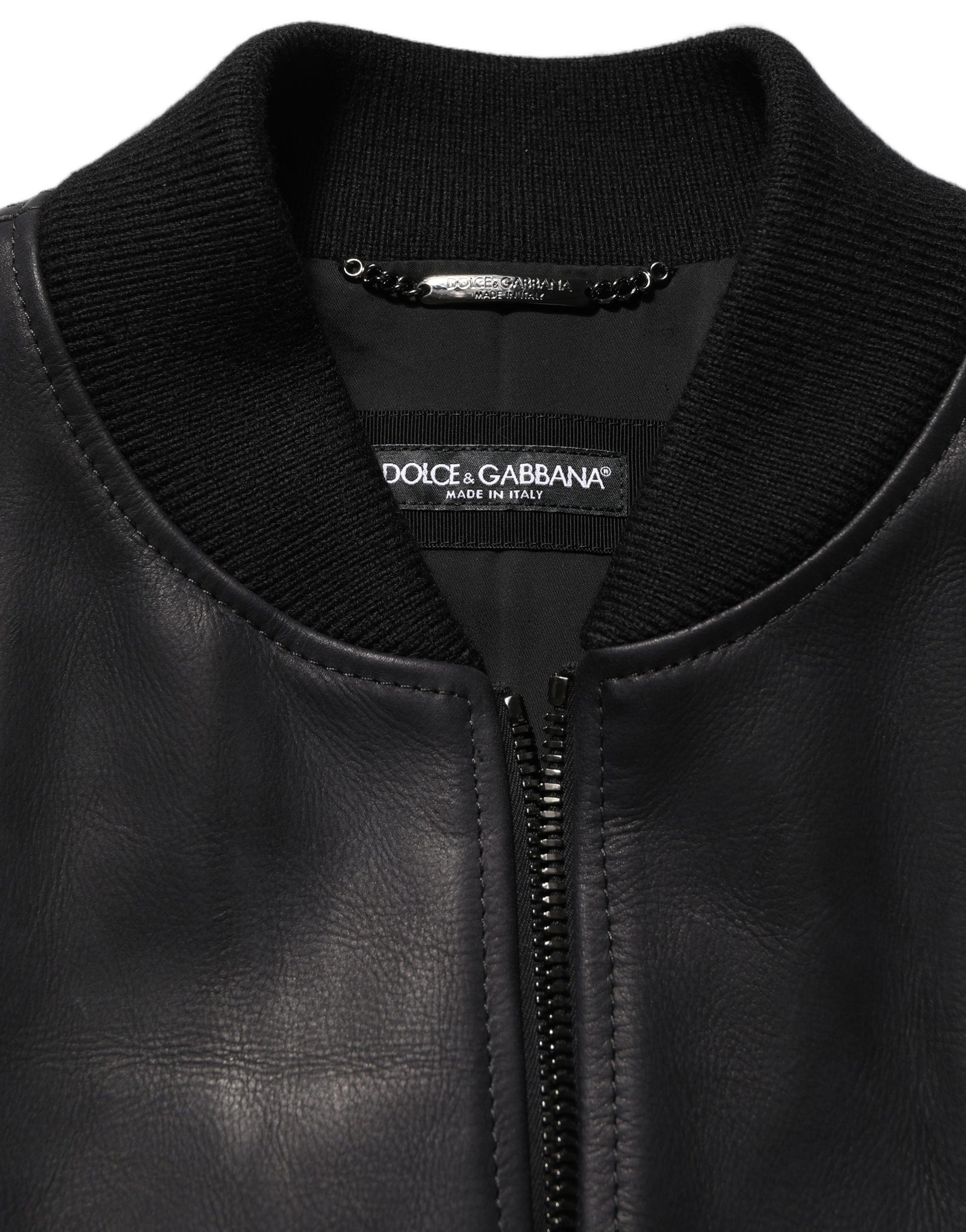 Dolce & Gabbana Black Leather Full Zip Men Biker Jacket