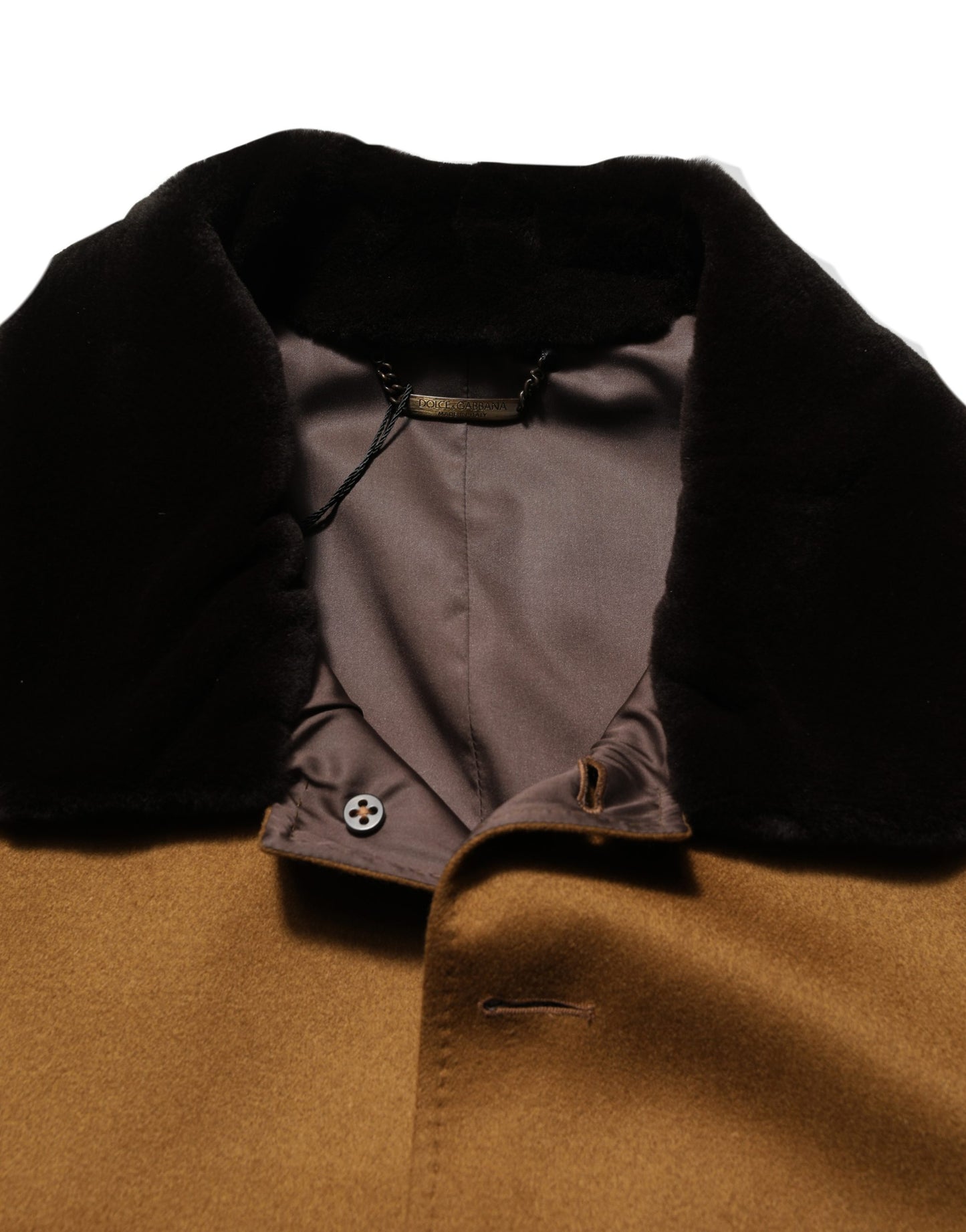 Dolce & Gabbana Brown Cashmere Mink Fur Overcoat Jacket for Men