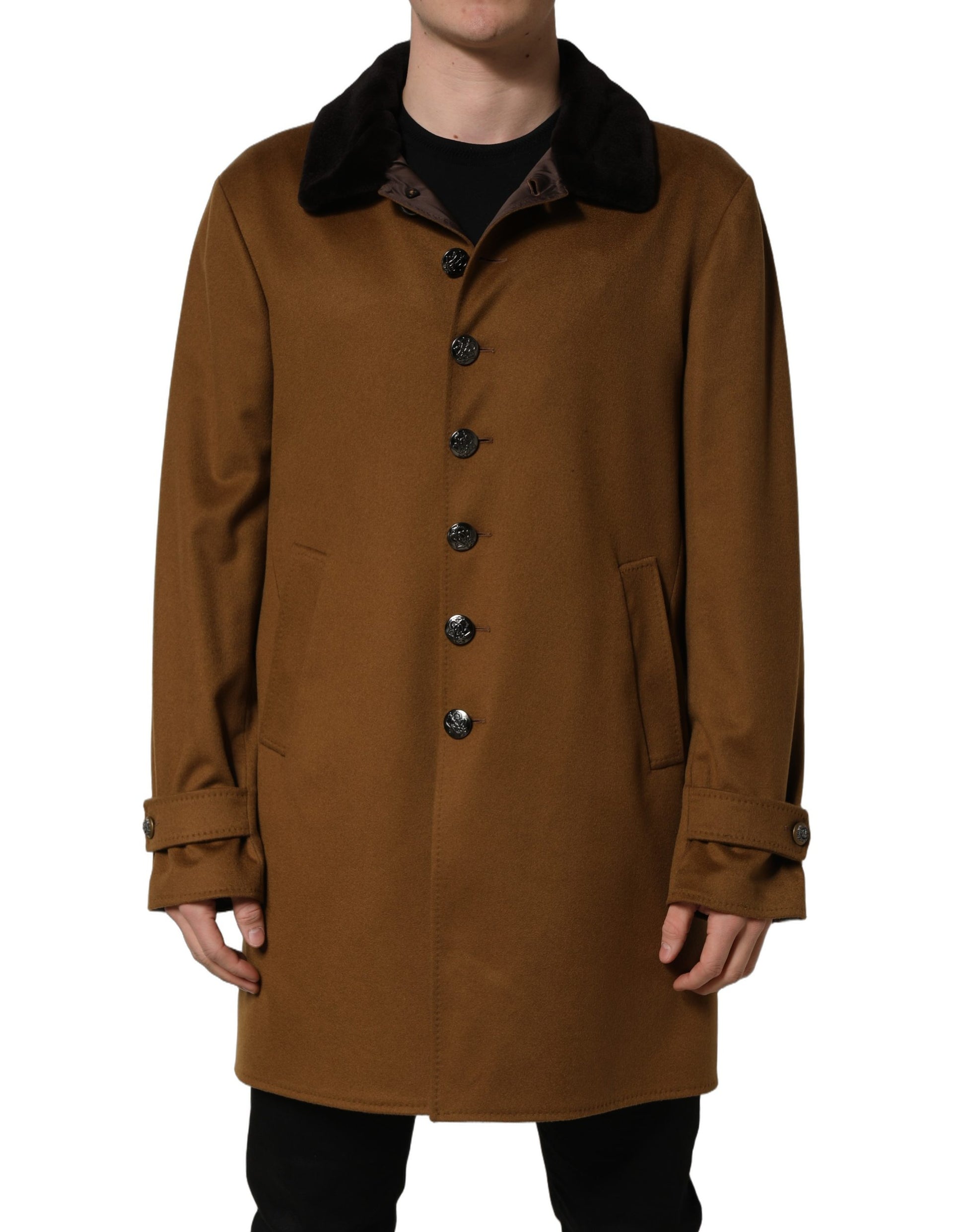 Dolce & Gabbana Brown Cashmere Mink Fur Overcoat Jacket for Men