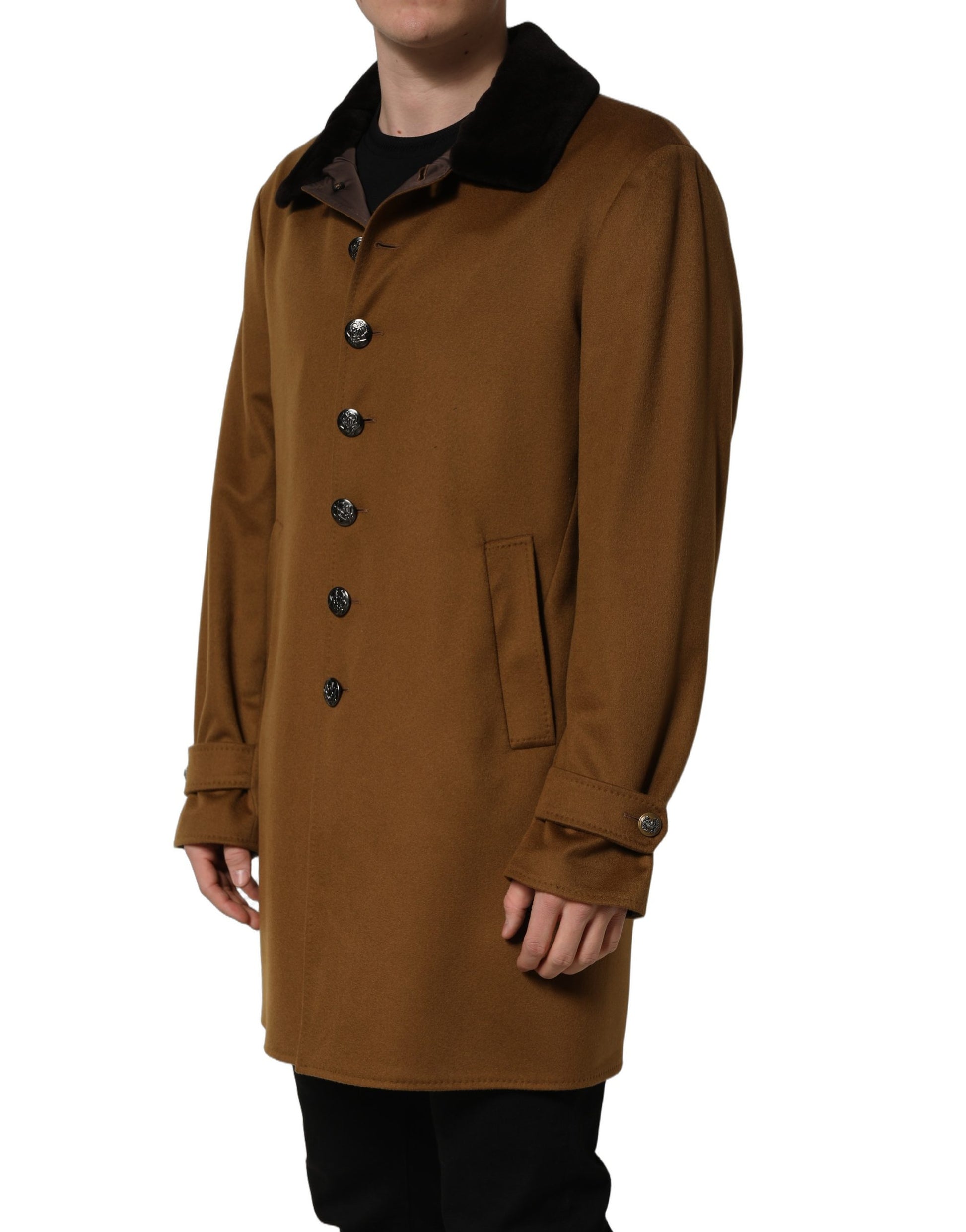 Dolce & Gabbana Brown Cashmere Mink Fur Overcoat Jacket for Men