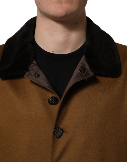 Dolce & Gabbana Brown Cashmere Mink Fur Overcoat Jacket for Men