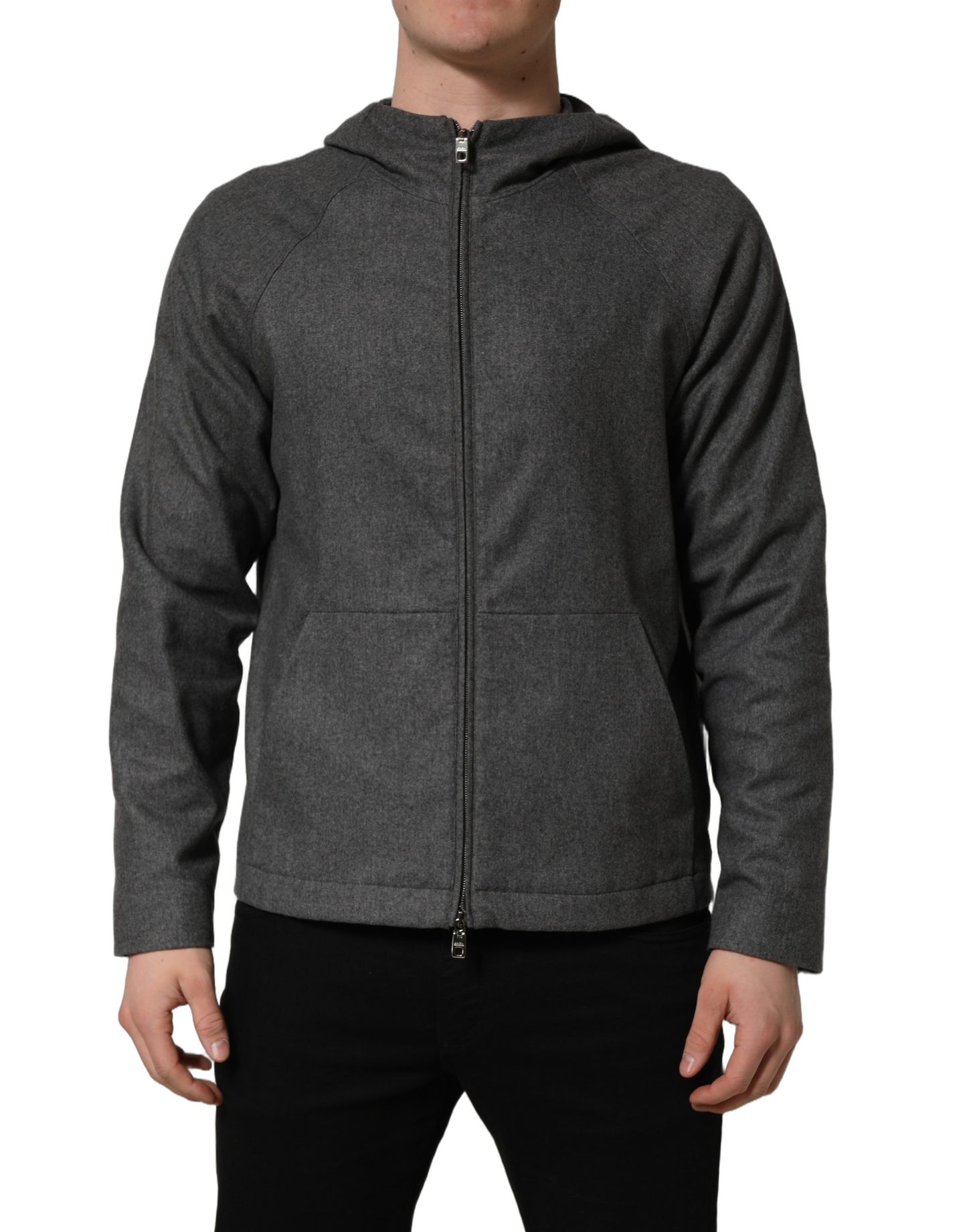 Dolce & Gabbana Gray Hooded Full Zip Bomber Jacket
