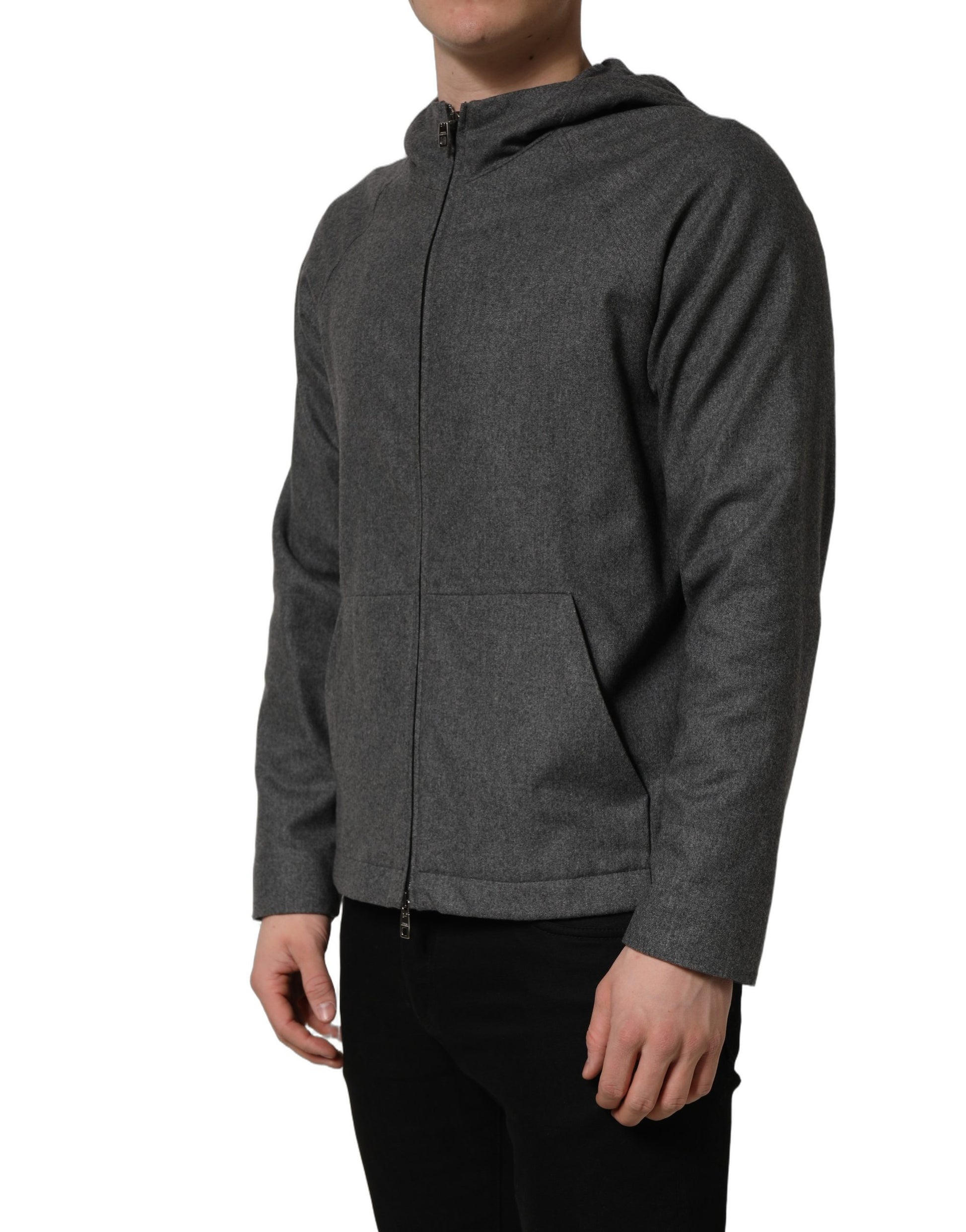 Dolce & Gabbana Gray Hooded Full Zip Bomber Jacket