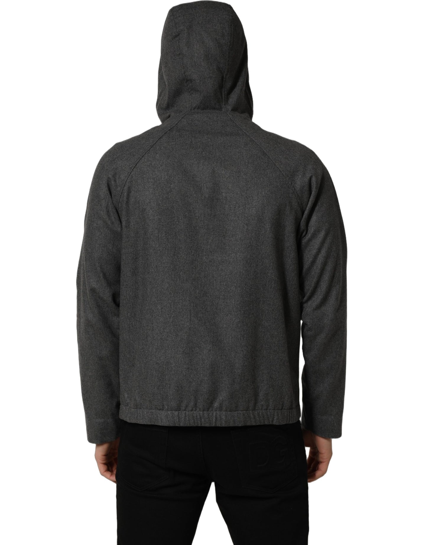 Dolce & Gabbana Gray Hooded Full Zip Bomber Jacket