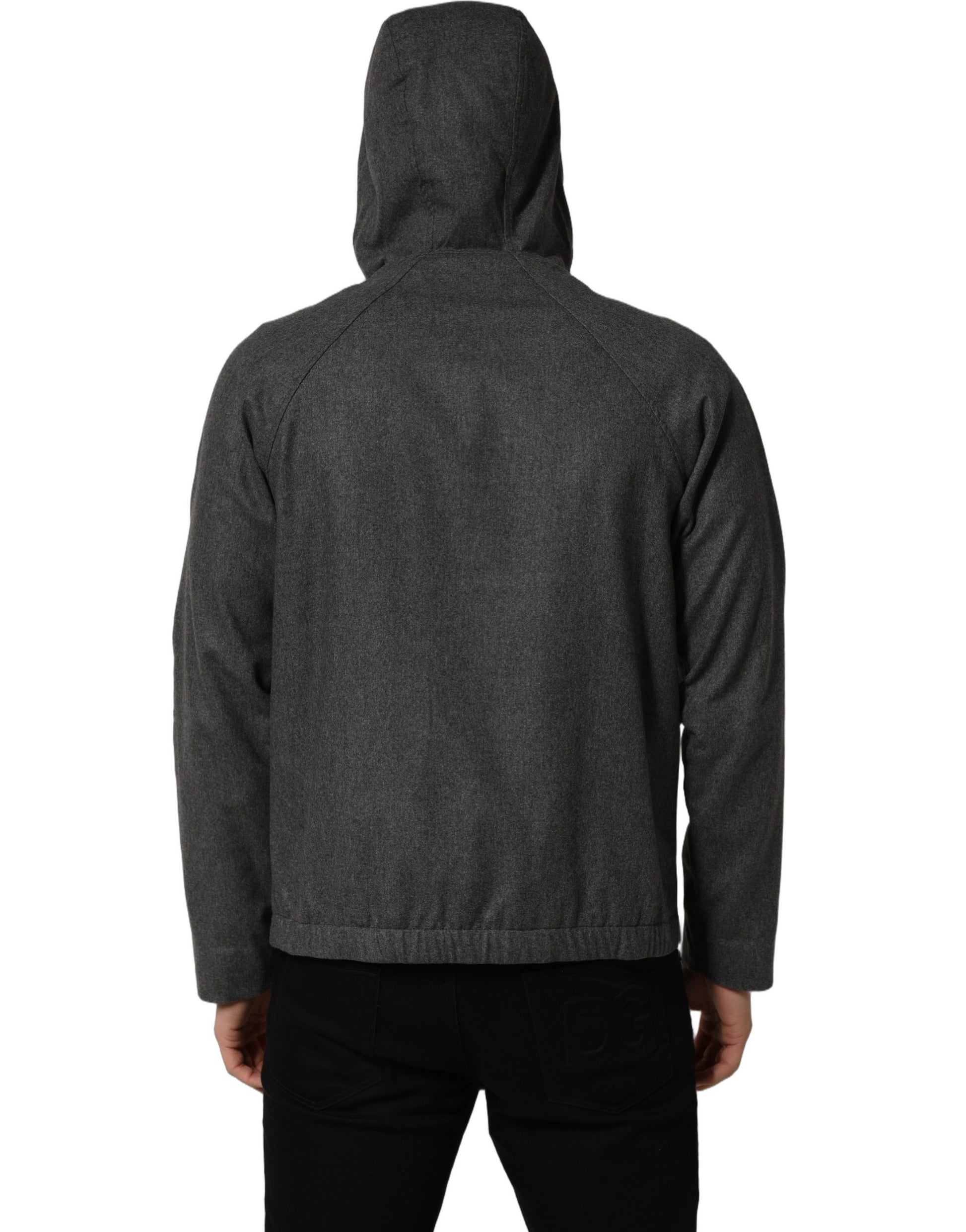Dolce & Gabbana Gray Hooded Full Zip Bomber Jacket