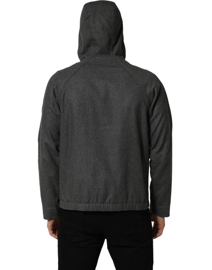 Dolce & Gabbana Gray Hooded Full Zip Bomber Jacket