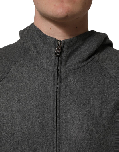 Dolce & Gabbana Gray Hooded Full Zip Bomber Jacket