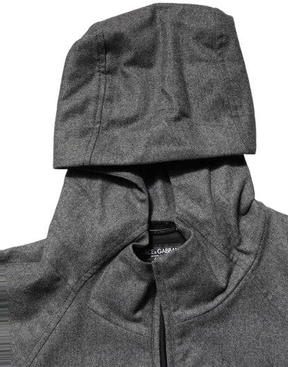 Dolce & Gabbana Gray Hooded Full Zip Bomber Jacket