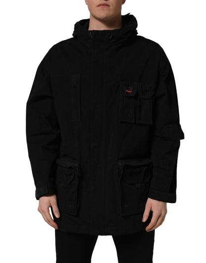 Dolce & Gabbana Black Nylon Hooded Windbreaker Jacket