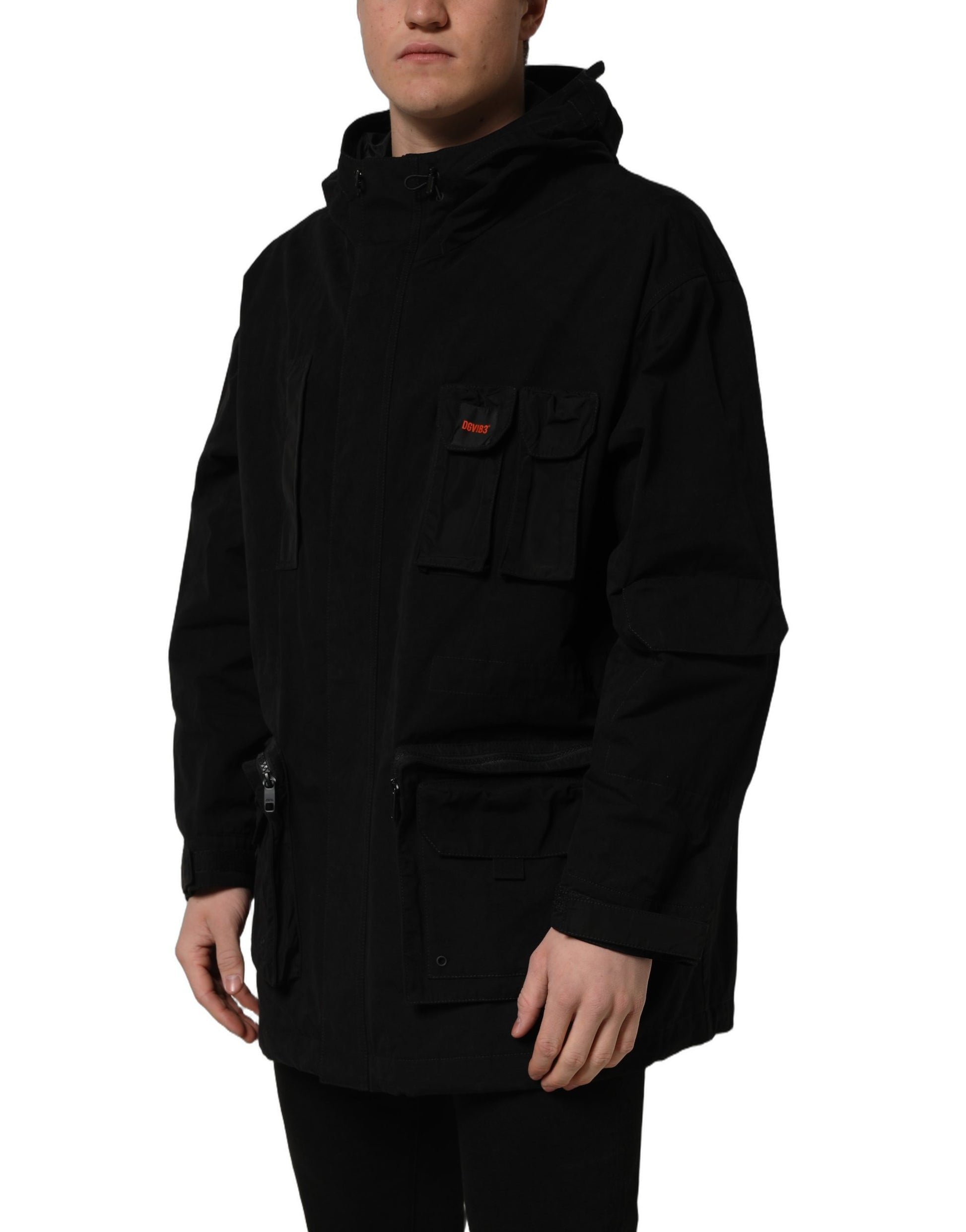 Dolce & Gabbana Black Nylon Hooded Windbreaker Jacket