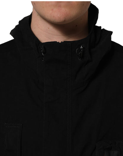 Dolce & Gabbana Black Nylon Hooded Windbreaker Jacket