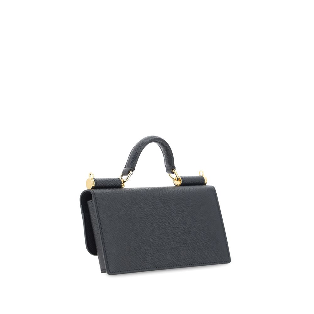 Dolce & Gabbana Black Micro Sicily Leather Shoulder Bag