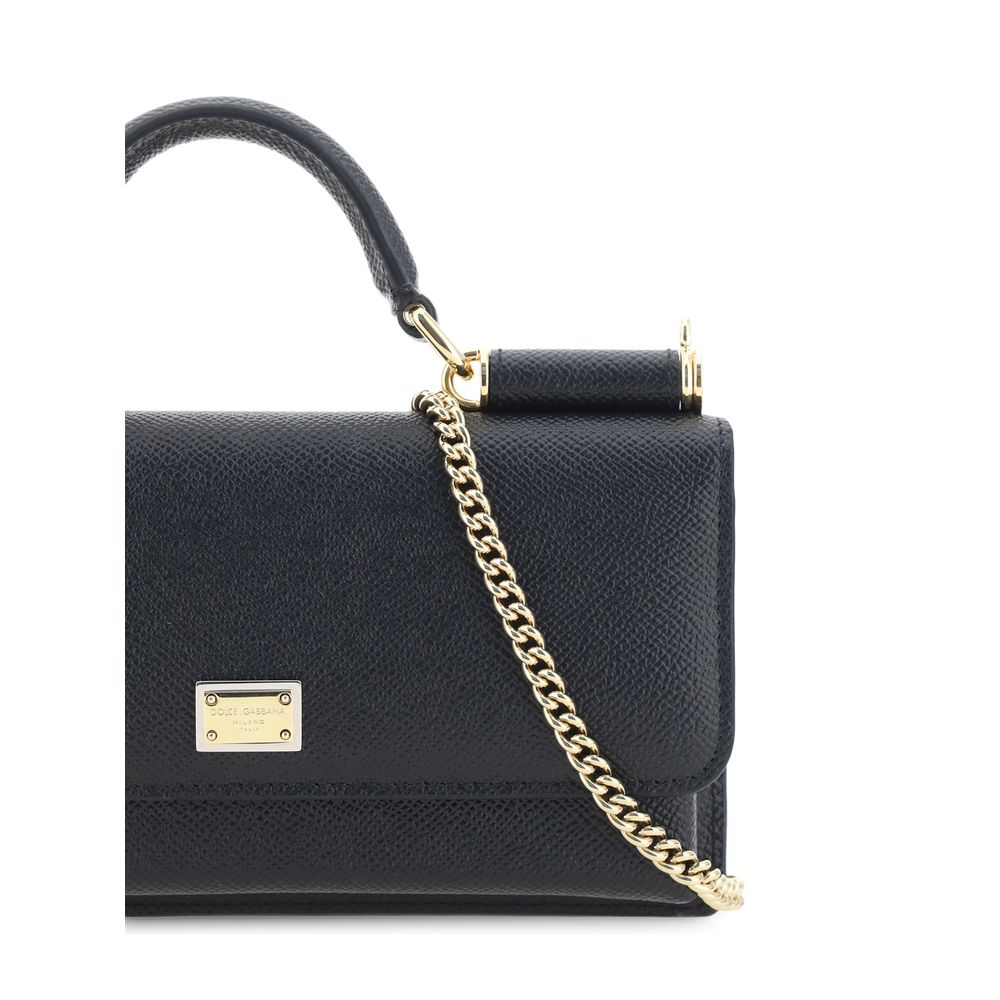 Dolce & Gabbana Black Micro Sicily Leather Shoulder Bag