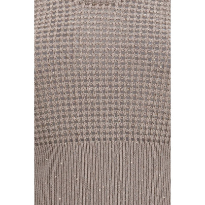 Brunello Cucinelli Beige Cotton Tank Top with Perforated Sequins