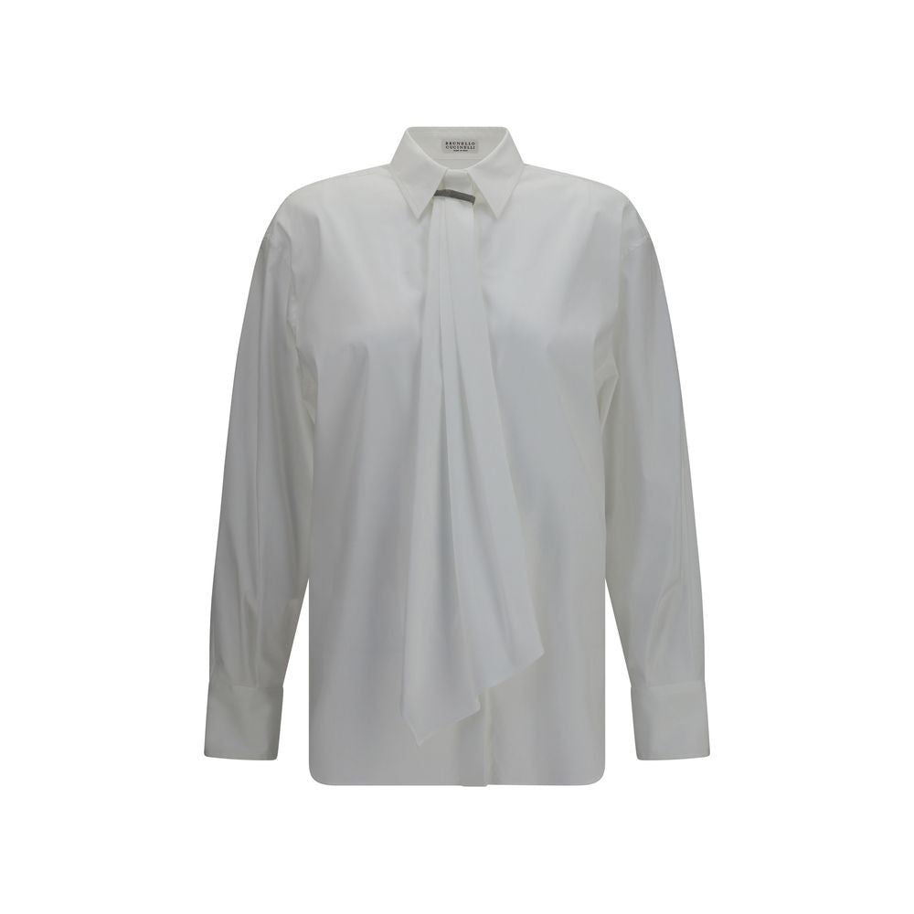 Brunello Cucinelli White Cotton Dress Shirt with Monili Embellishment