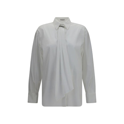 Brunello Cucinelli White Cotton Dress Shirt with Monili Embellishment