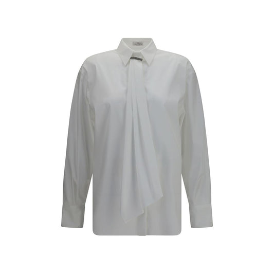 Brunello Cucinelli White Cotton Dress Shirt with Monili Embellishment