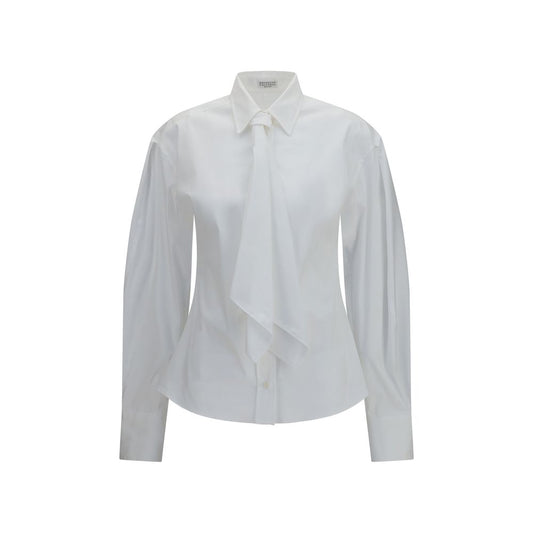 Brunello Cucinelli White Cotton Dress Shirt with Integrated Tie