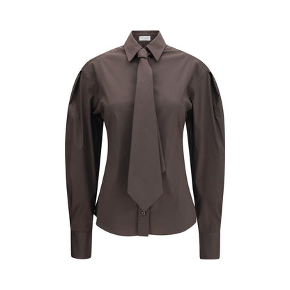 Brunello Cucinelli Brown Cotton Dress Shirt with Integrated Tie